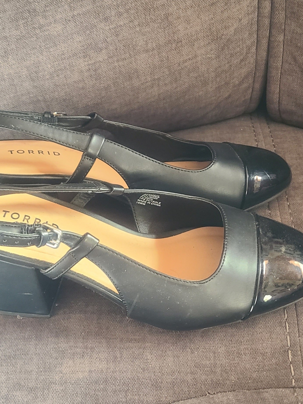 torrid Black Slingback Block Heel Pumps with Glossy Cap Toe